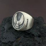3D Lion Eagle Engraved Name Custom Ring