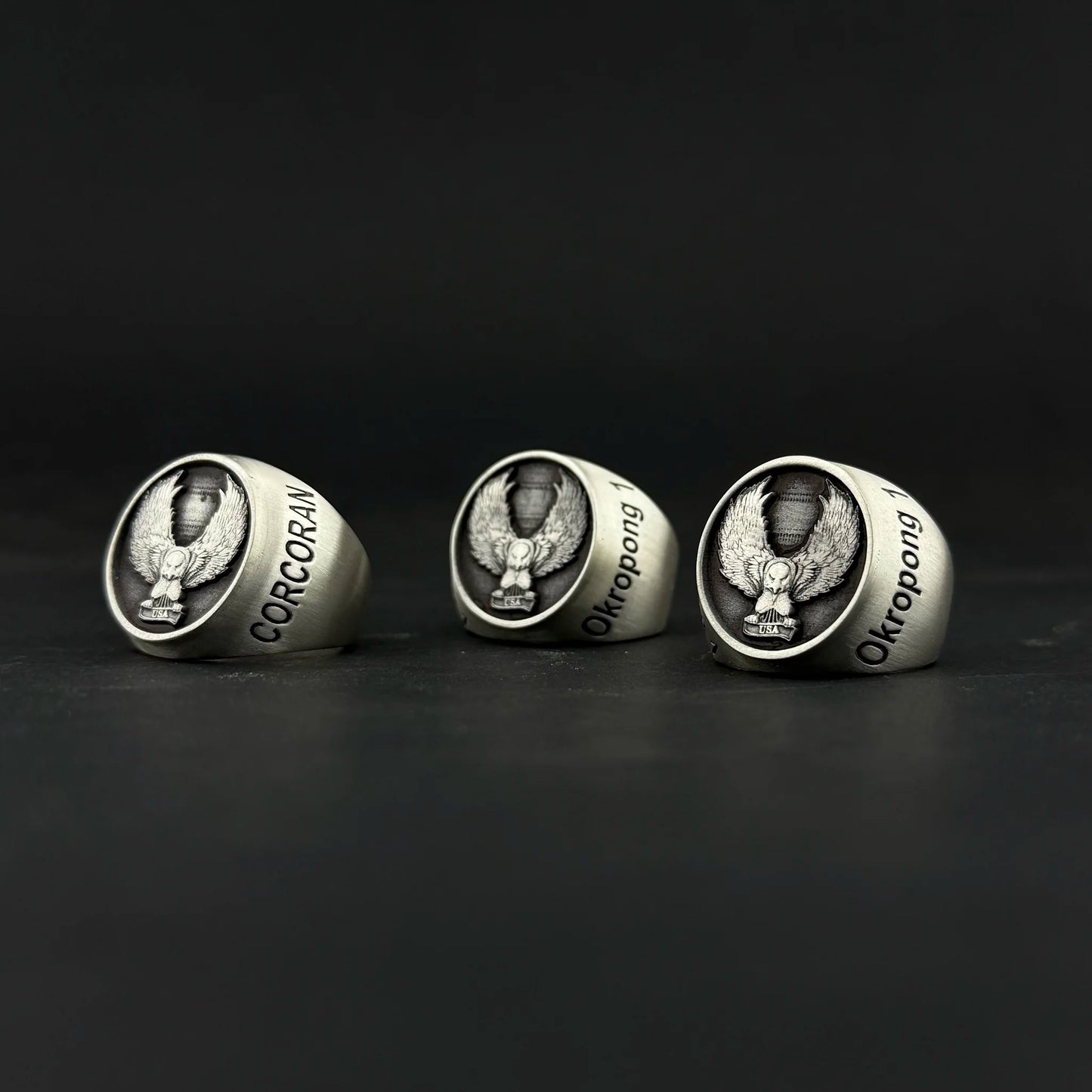 3D Lion Eagle Engraved Name Custom Ring