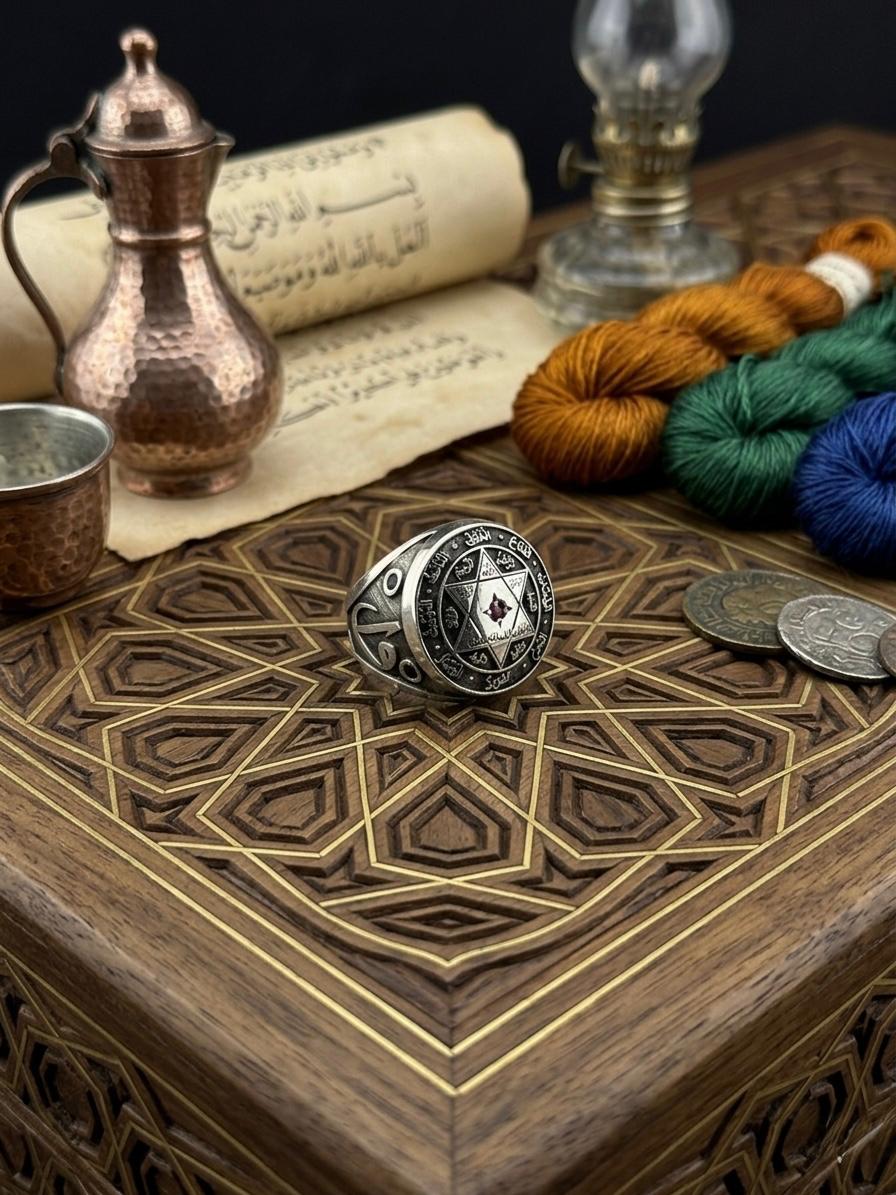 Seal of Solomon Ring for Men, Sterling Silver Talisman Jewelry, Protection Signet Ring, Esoteric Spiritual Gift, Islamic Calligraphy Ring