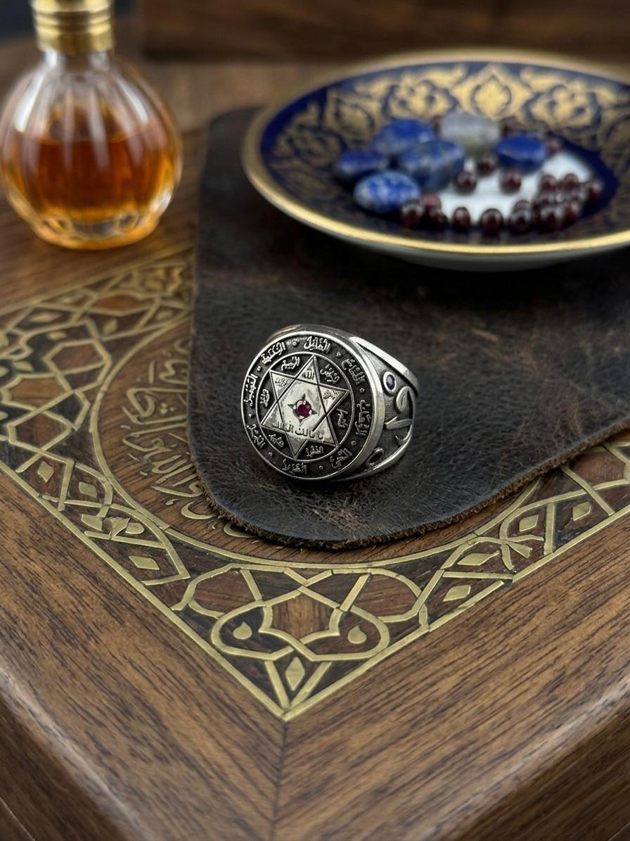 Seal of Solomon Ring for Men, Sterling Silver Talisman Jewelry, Protection Signet Ring, Esoteric Spiritual Gift, Islamic Calligraphy Ring