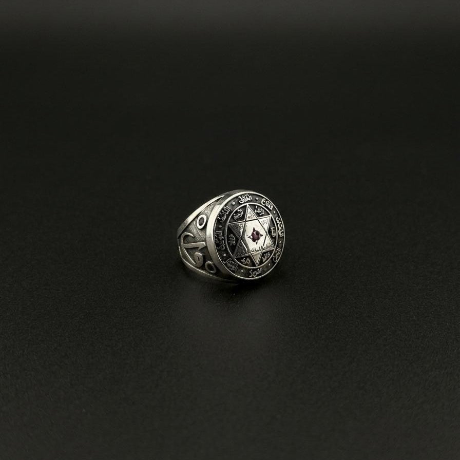 Seal of Solomon Ring for Men, Sterling Silver Talisman Jewelry, Protection Signet Ring, Esoteric Spiritual Gift, Islamic Calligraphy Ring
